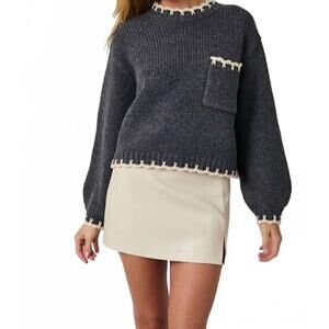 NEW SUNDAY EDITION knit crewneck sweater in charcoal & cream